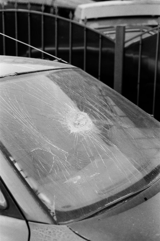 Parabrisas roto de automóvil, cobertura de cristales