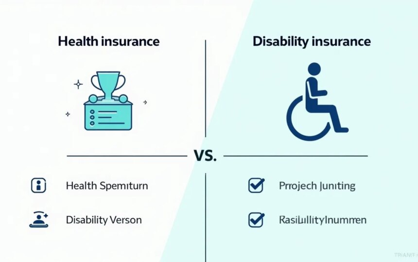 Comparativa entre seguros de salud e invalidez con íconos y texto explicativo.