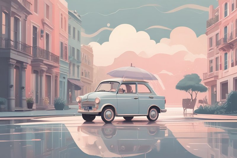 Ilustración: auto protegido contra granizo e inundación