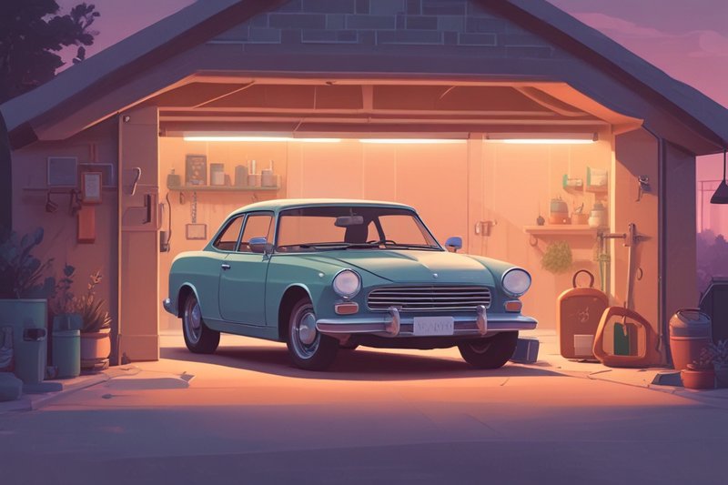 Ilustración: robo de autopartes, auto seguro en cochera con candado