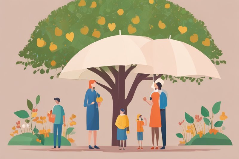 Ilustración plana: agente de seguros protege familias y construye patrimonio