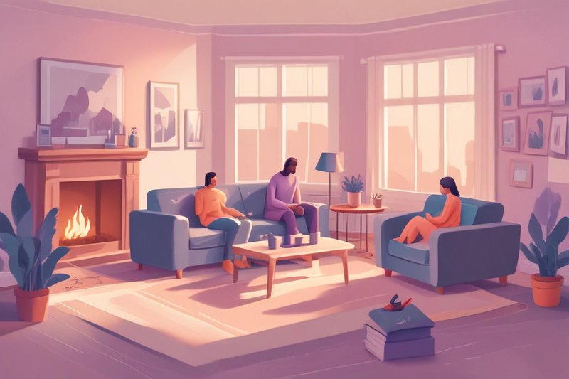 Ilustración pastel: Familia calcula suma asegurada
