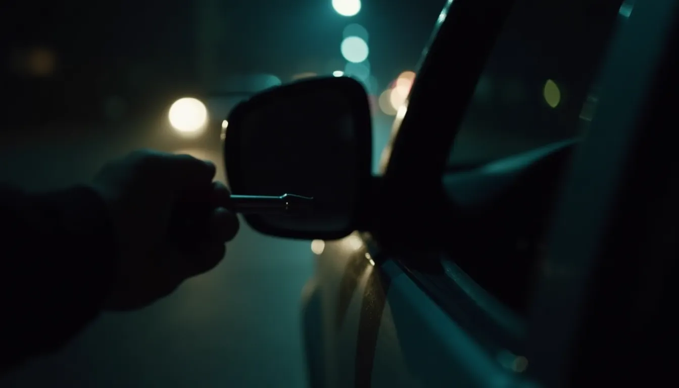 Robo de autopartes de auto en la noche