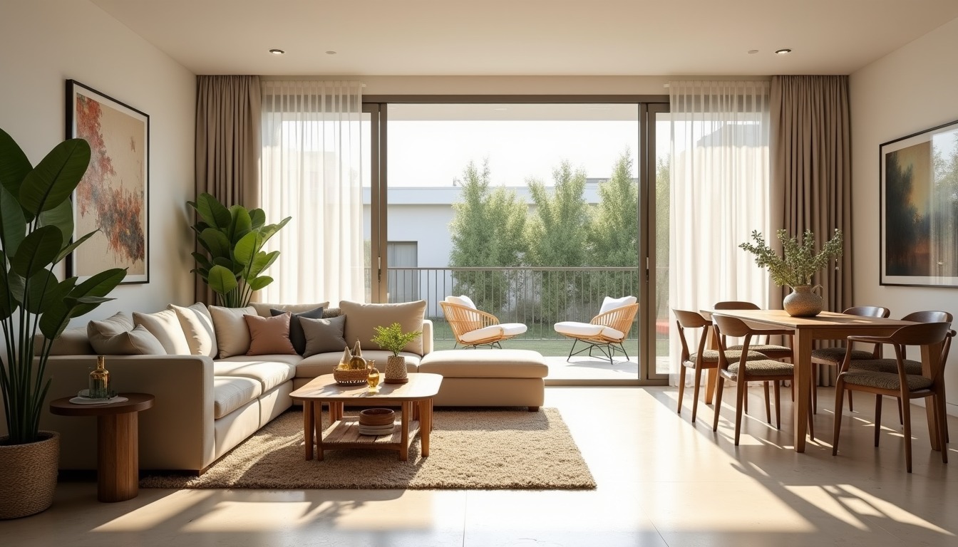 Sala y comedor de una casa habitación con sofá, comedor y luz natural, imagen del seguro de casa habitación.