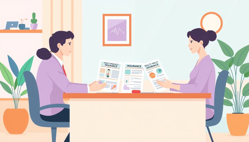 Ilustracion flat vector pastel de un agente comparando dos familias de producto de salud con una pareja de clientes